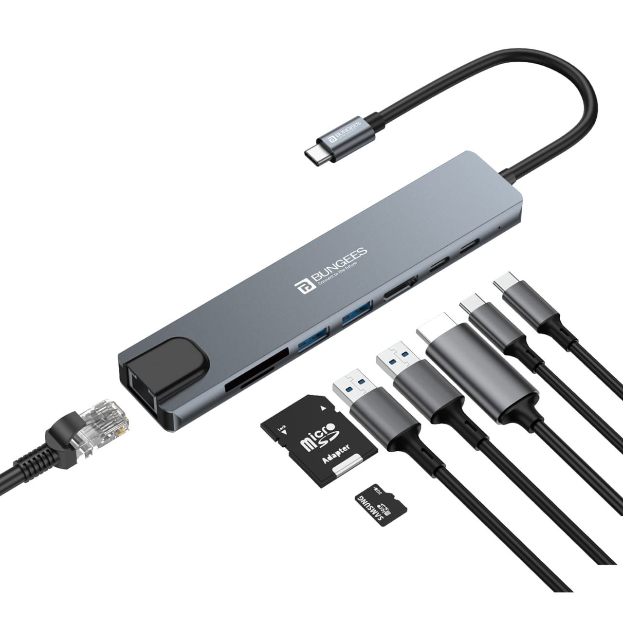 Bungees Type-C HUB Dock 8 in 1 (HDMI | USB | LAN | TF | SD CARD | TYPE-C) BN-DST801 view 2